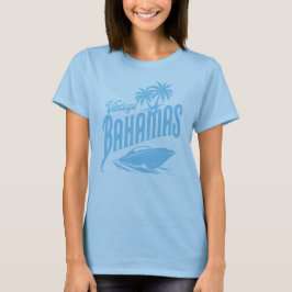 Camiseta Vintage Bahamas Blue Palm Trees & Speedboat Design