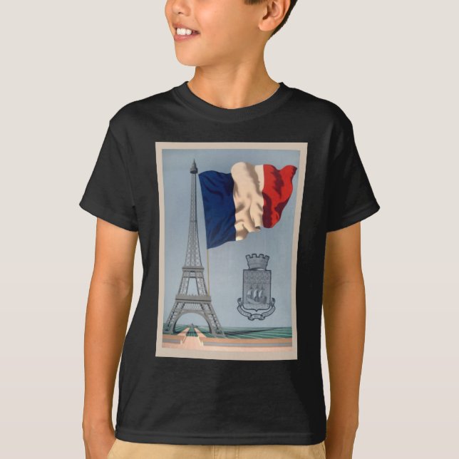 Camiseta Vintage Bandeira Nacional Francesa e Torre Eiffel (Frente)