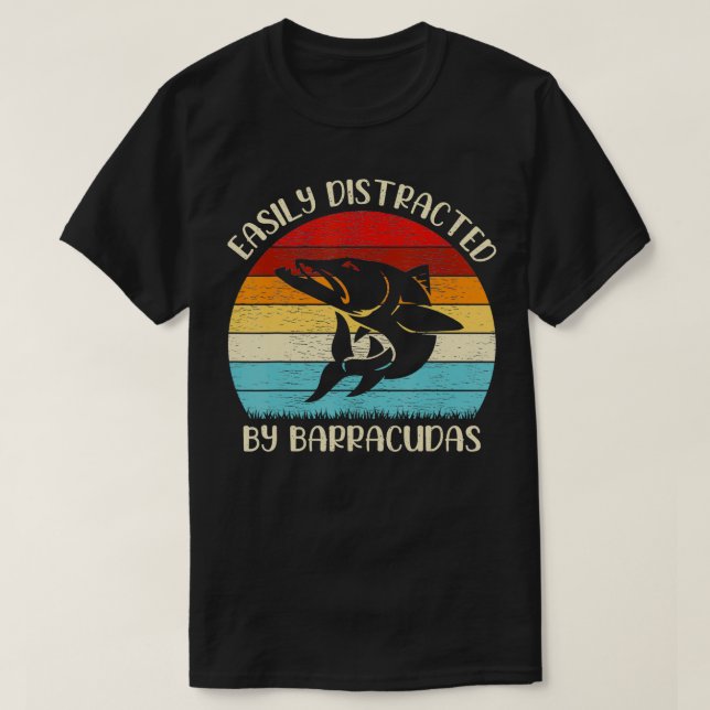Camiseta Vintage Barracuda Fish Loon Facilmente Distraído P (Frente do Design)