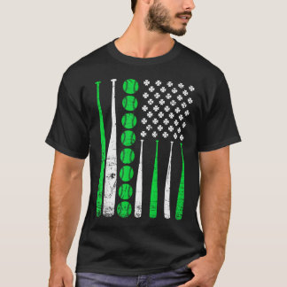 Camiseta Vintage Baseball St Patricks Day American Flag