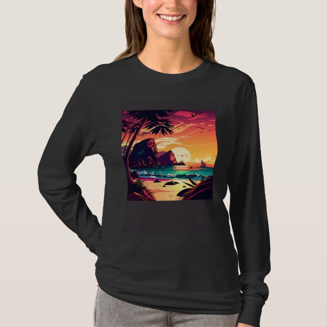 Camiseta Vintage Beach Vacay Tropical Summer Sunset Paradis (Frente)