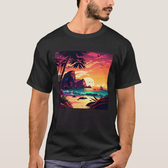 Camiseta Vintage Beach Vacay Tropical Summer Sunset Paradis (Frente)