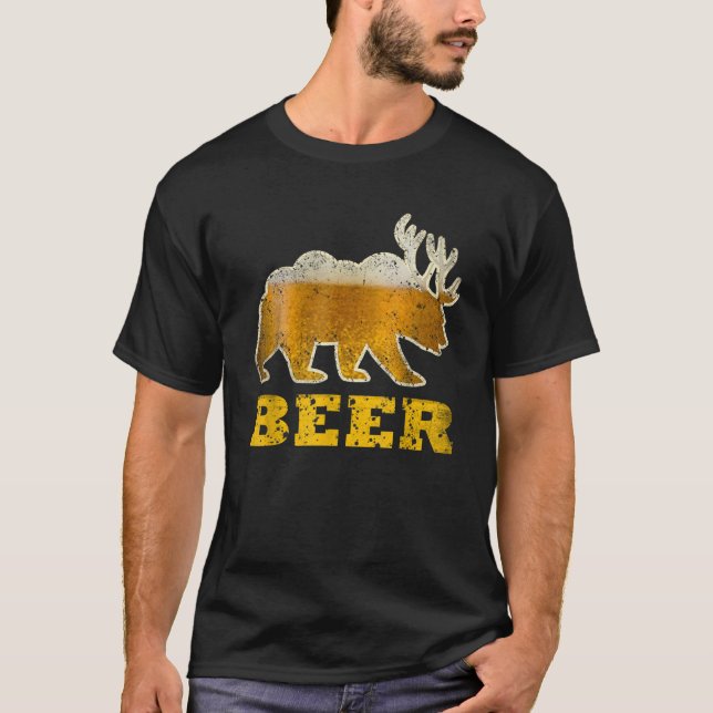 Camiseta Vintage Bear Deer Funny Retro Beer (Frente)