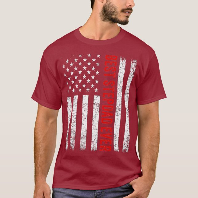 Camiseta Vintage Best Stepdad Ever American Flag Fathers (Frente)