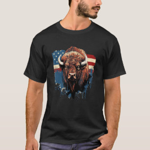 Camiseta Vintage Bison American Flag Buffalo Animal Men Wat