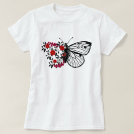 Camiseta Vintage Black Butterfly Red Flower Green