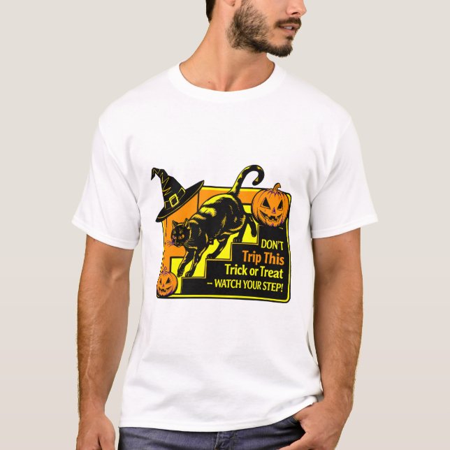 Camiseta Vintage Black Cat Caution - Don't Trip (Frente)