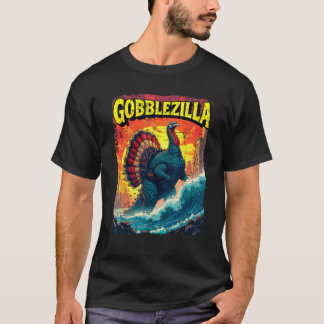 Camiseta Vintage Black Gobblezilla Turkey Humor  Unisex Adu