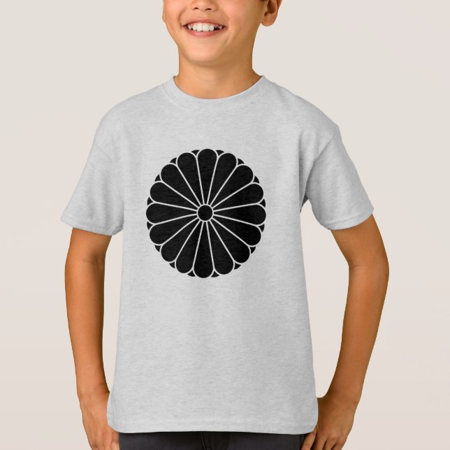 Camiseta Vintage Black Kiku Chrysanthemum Mon Oriental (Frente)