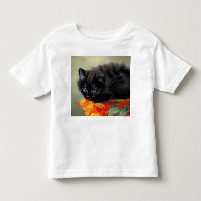 Camiseta Vintage Black Kitten com Red Flower Blanket (Frente)