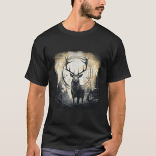 Camiseta Vintage Black White Deer Portrait Moose Elk In For