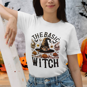 Camiseta Vintage Black White Halloween bruxas bruxas básica