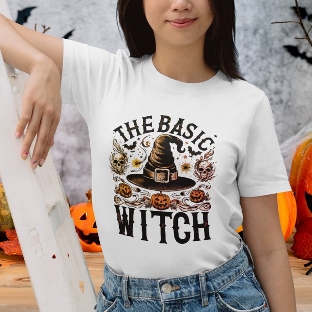Camiseta Vintage Black White Halloween bruxas bruxas básica (Criador carregado)