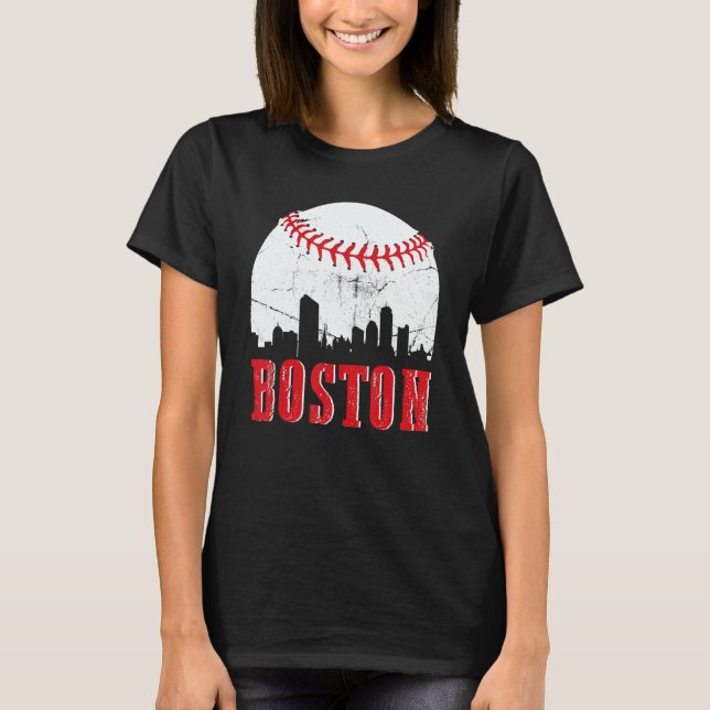 Camiseta Vintage Boston Skyline Baseball Game Day (Frente)