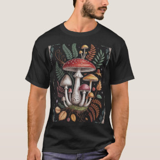 Camiseta Vintage Botanical Mushroom & Fern Fantasy Illustra