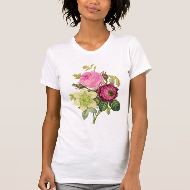 Camiseta Vintage Botanical rosa, clematis e anêmona (Frente)