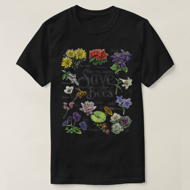 Camiseta Vintage Botanical Save The Bees (Frente do Design)