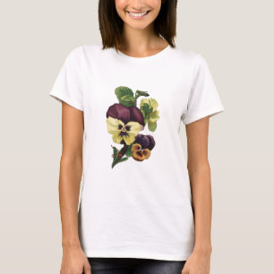 Camiseta Vintage botânico - Pansies na flor,