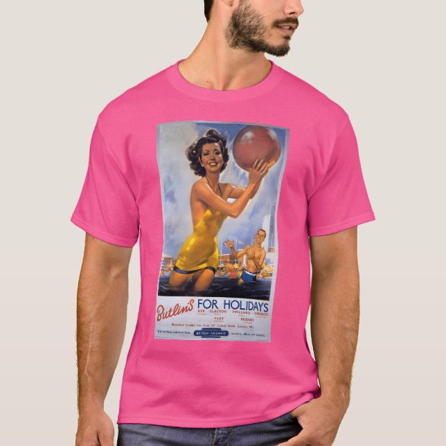 Camiseta Vintage British Railways Poster Para Butlins 1950 (Frente)