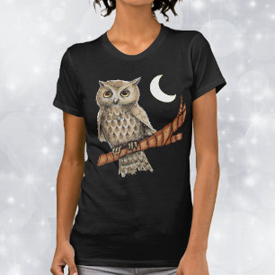 Camiseta Vintage Brown Owl Necklace Crescent Moon Stars