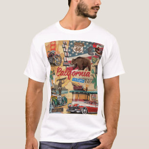 Camiseta Vintage California: mapa de atrações turísticas.