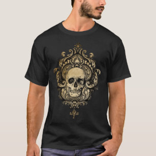 Camiseta Vintage - Camisa-T vitoriana do crânio gótico do H