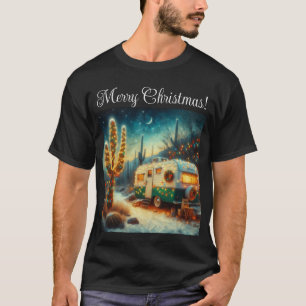 Camiseta Vintage Camper Christmas em Desert Saguaro Cactus