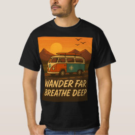Camiseta Vintage camper van com sunset e citação de aventur