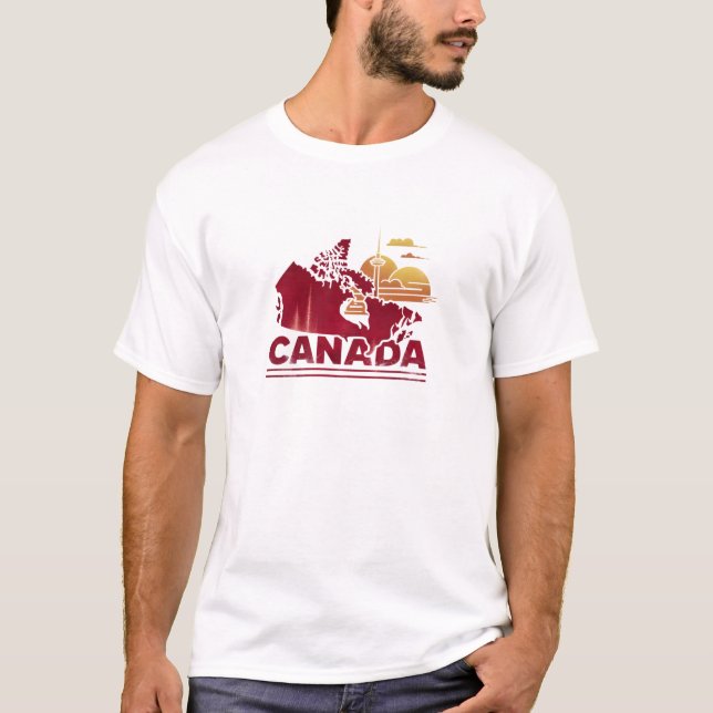 Camiseta Vintage Canada Viagem Country Map Maple Leaf (Frente)