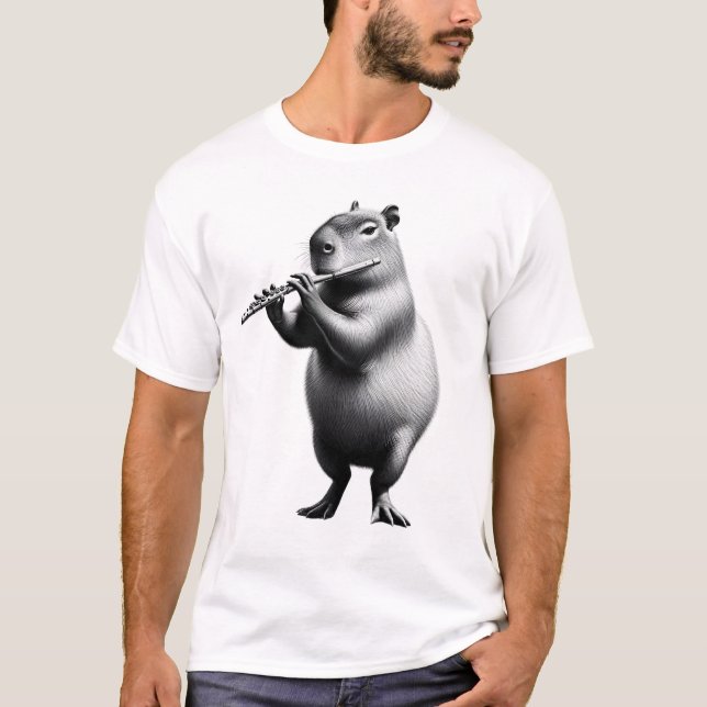 Camiseta Vintage Capybara Fazendo Flute Flutist Flute (Frente)