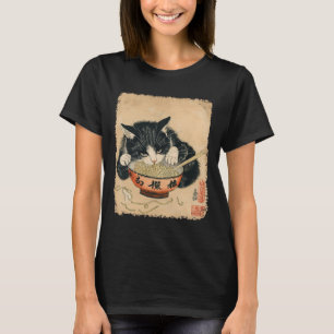 Camiseta Vintage Cat Comendo Ramen Noodles Gothic Otaku Jap