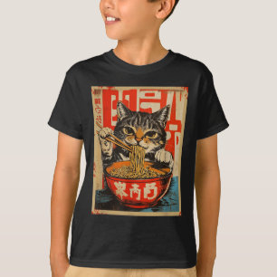 Camiseta Vintage Cat Eating Ramen Noodles Arte Japonesa