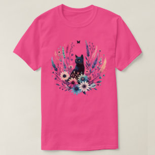 Camiseta Vintage Cat Floral Boho Wildflower Graphic T Shirt