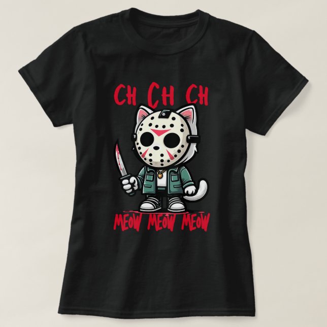 Camiseta Vintage Cat Horror Movie Halloween (Frente do Design)