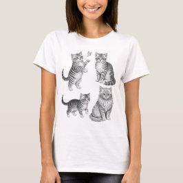 Camiseta Vintage Cat Illustration Cottagecore Kitten Sketch