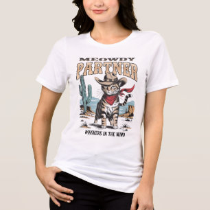 Camiseta Vintage Cat Meowdy Partner Cowboy Presente Para Ho