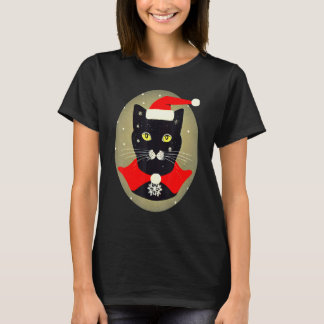 Camiseta Vintage Cat Santa Outfit Whimsical Christmas Holid