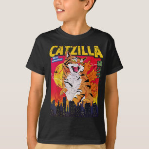 Camiseta Vintage Catzilla Cat Arte Japonesa Dons De Gatos E