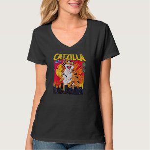 Camiseta Vintage Catzilla Cat Arte Japonesa Dons De Gatos E