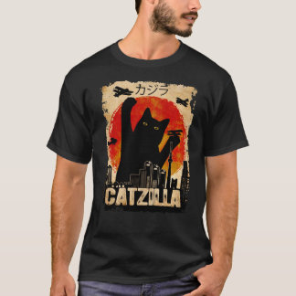 Camiseta Vintage Catzilla Funny Black Cat T Shirt Premium T