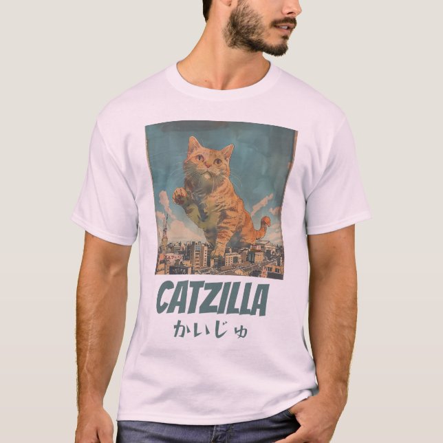 Camiseta Vintage Catzilla Japonês Anime Monstro Bonito (Frente)