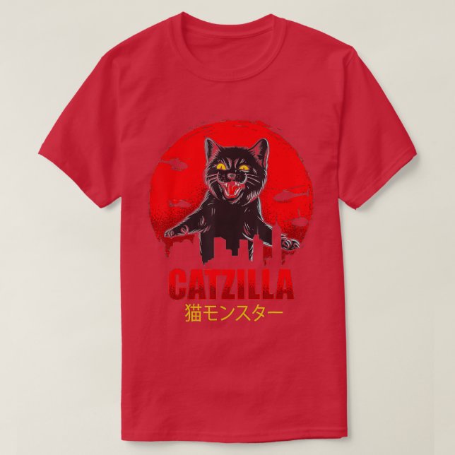 Camiseta Vintage Catzilla Japonês Estilo Sunset Engraçado C (Frente do Design)