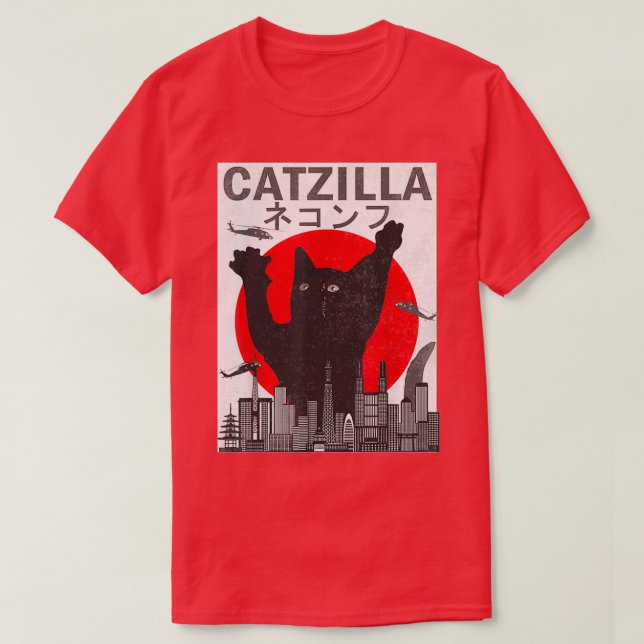 Camiseta Vintage Catzilla Japonês Sunset Style Kitt (Frente do Design)