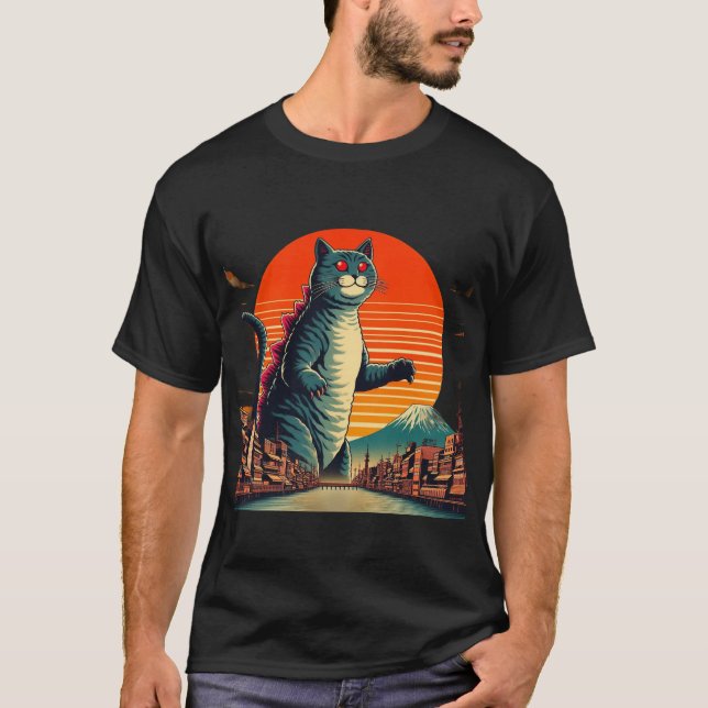 Camiseta Vintage Catzilla Japonês Sunset Style Kitt (Frente)