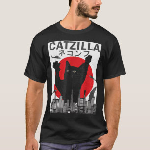Camiseta Vintage Catzilla Japonês Sunset Style Kitten Gato 