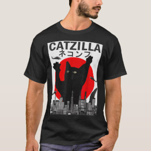 Camiseta Vintage Catzilla Japonês Sunset Style Kitten Gato