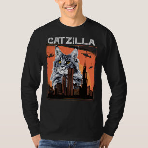 Camiseta Vintage Catzilla Kitten Cat Retro Distância Arte