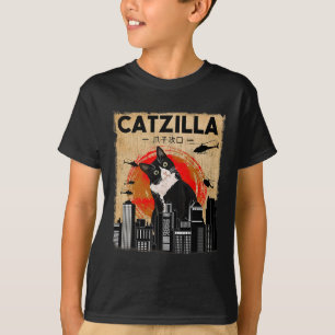 Camiseta Vintage Catzilla Tee - Gato Tuxedo Engraçado E Gat