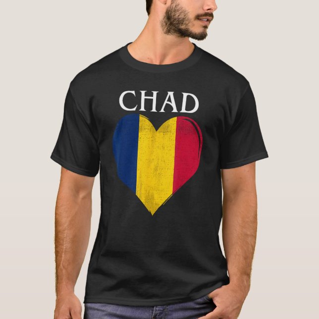 Camiseta Vintage Chad Flag Heart Para Chadiano (Frente)