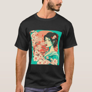Camiseta Vintage Cherry Blossom Sakura Animação de Arte Jap